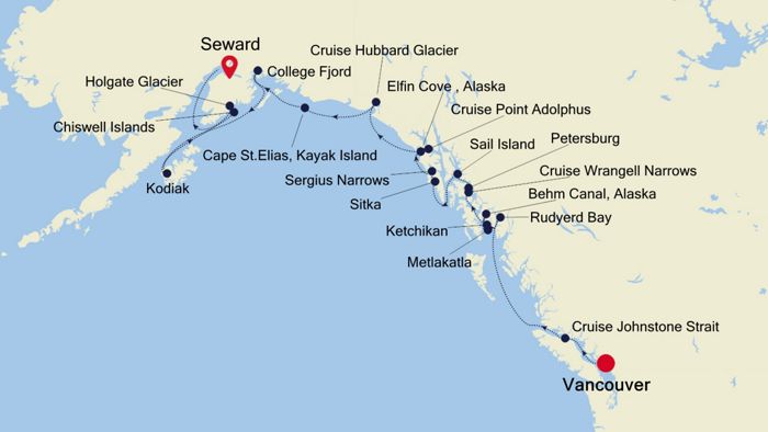 cruise ship route vancouver to alaska
