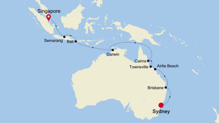 Singapore To Australia Map Luxury Cruise from SYDNEY to SINGAPORE 31 Mar 2020 | Silversea Singapore To Australia Map Luxury Cruise from SYDNEY to SINGAPORE 31 Mar 2020 | Silversea